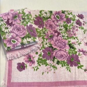 Vintage Floral Bath Towel Set - Purple and Green